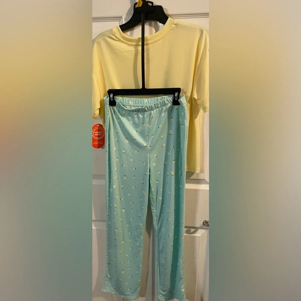NWT Wonder Nation Girls Lemon‎ Pajama Set Size L 10-12 Wide Leg Sleepwear